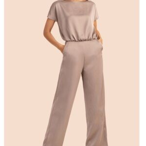 Trina Turk Amuse Satin Jumpsuit in Chantelle color (taupe/purple) worn once